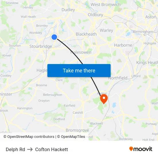 Delph Rd to Cofton Hackett map