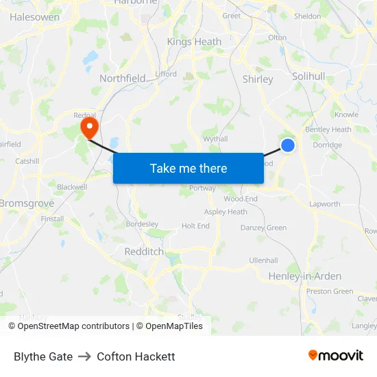 Blythe Gate to Cofton Hackett map