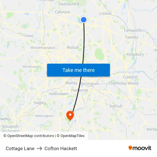 Cottage Lane to Cofton Hackett map