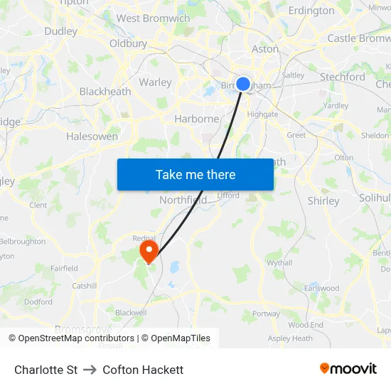 Charlotte St to Cofton Hackett map