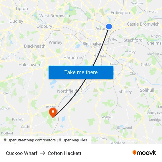 Cuckoo Wharf to Cofton Hackett map