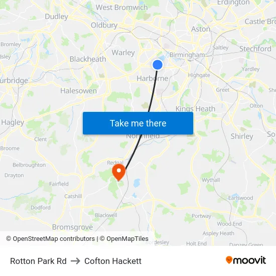 Rotton Park Rd to Cofton Hackett map