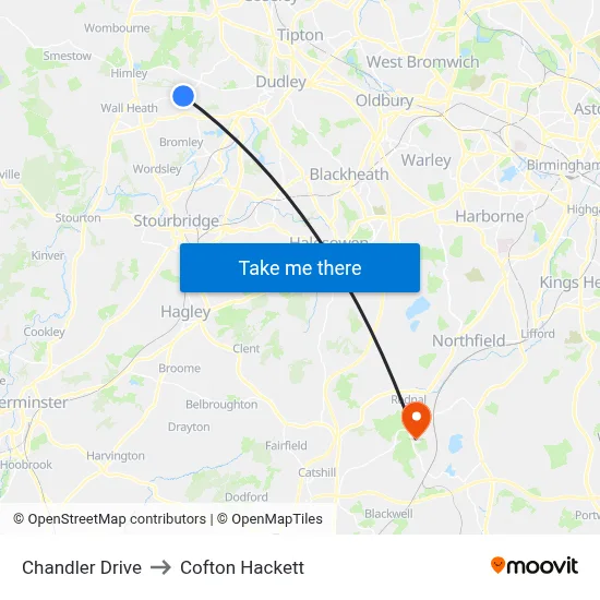 Chandler Drive to Cofton Hackett map