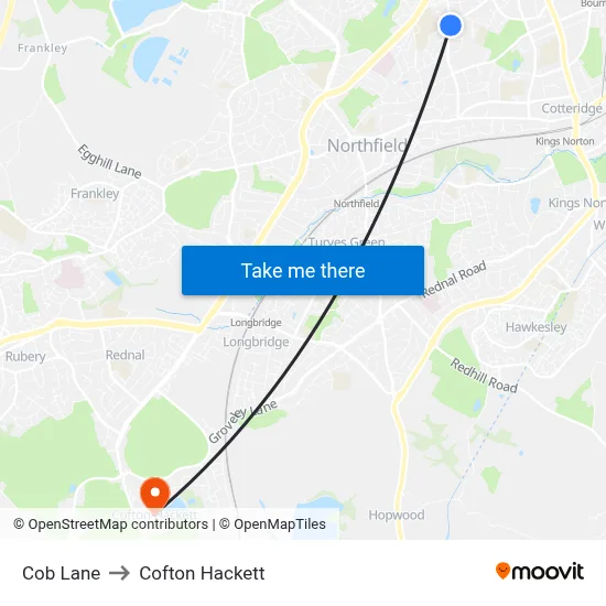 Cob Lane to Cofton Hackett map