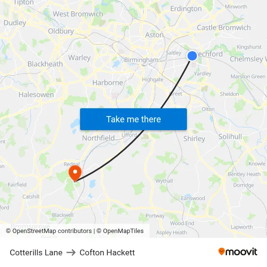 Cotterills Lane to Cofton Hackett map