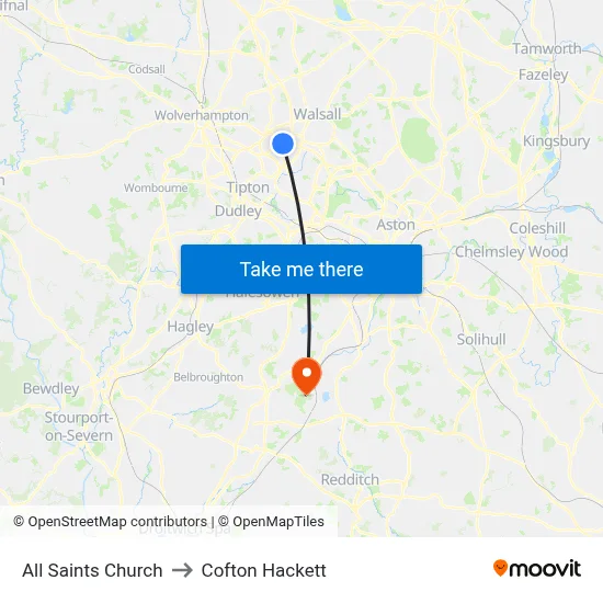 All Saints Church to Cofton Hackett map