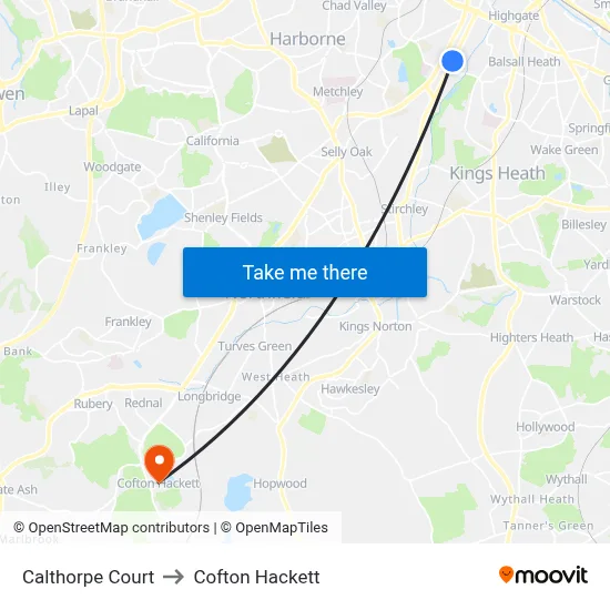 Calthorpe Court to Cofton Hackett map