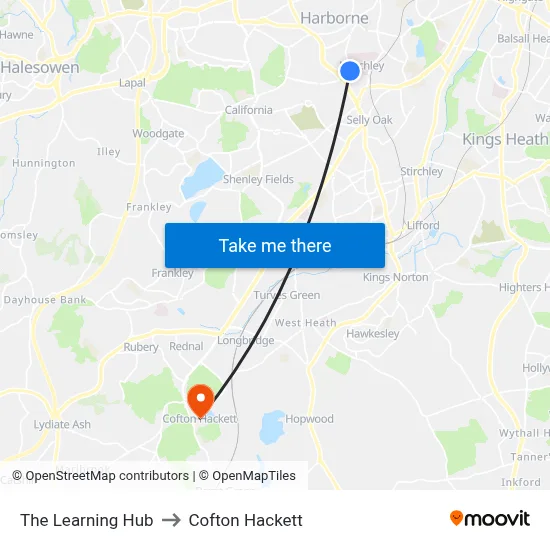 The Learning Hub to Cofton Hackett map