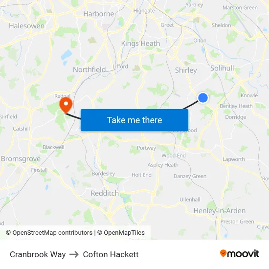 Cranbrook Way to Cofton Hackett map
