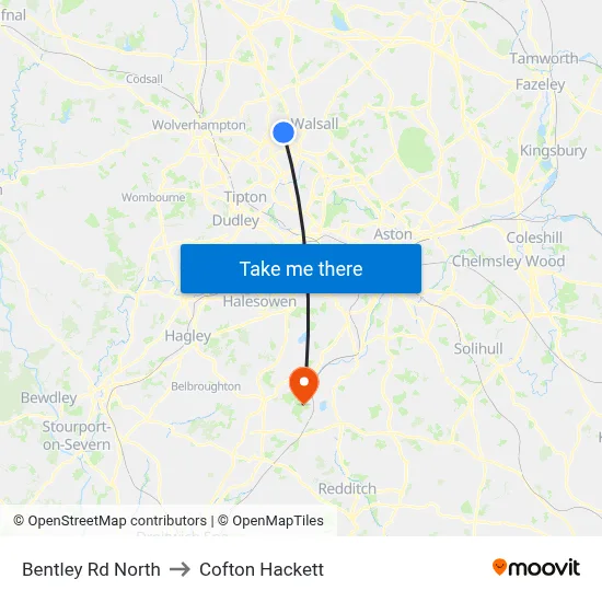 Bentley Rd North to Cofton Hackett map