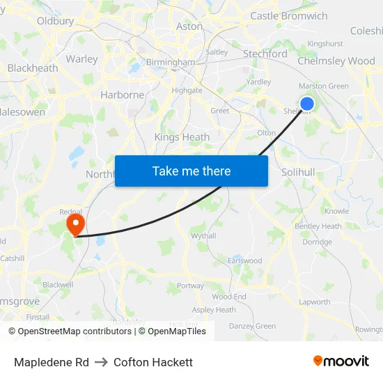 Mapledene Rd to Cofton Hackett map