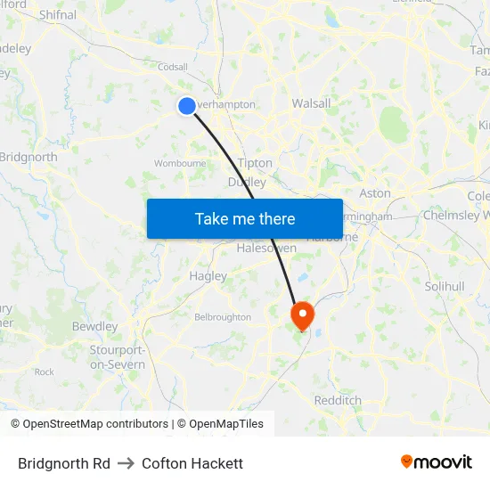 Bridgnorth Rd to Cofton Hackett map