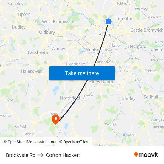 Brookvale Rd to Cofton Hackett map
