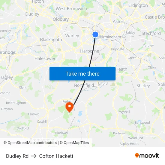Dudley Rd to Cofton Hackett map