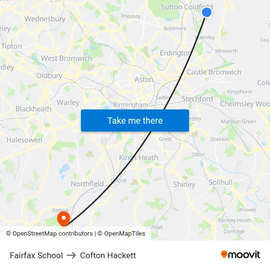 Fairfax School to Cofton Hackett map