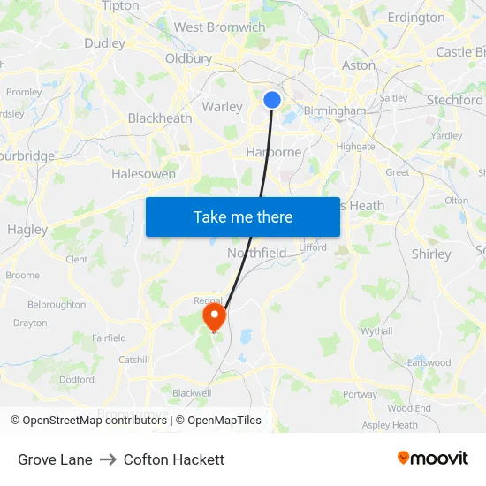 Grove Lane to Cofton Hackett map