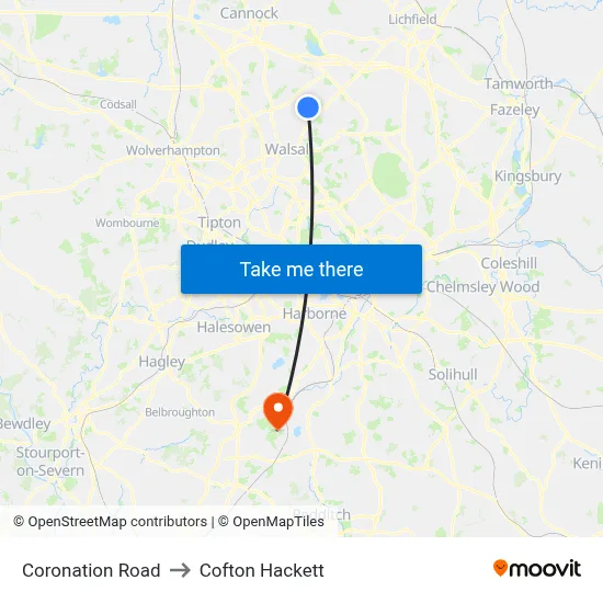 Coronation Road to Cofton Hackett map