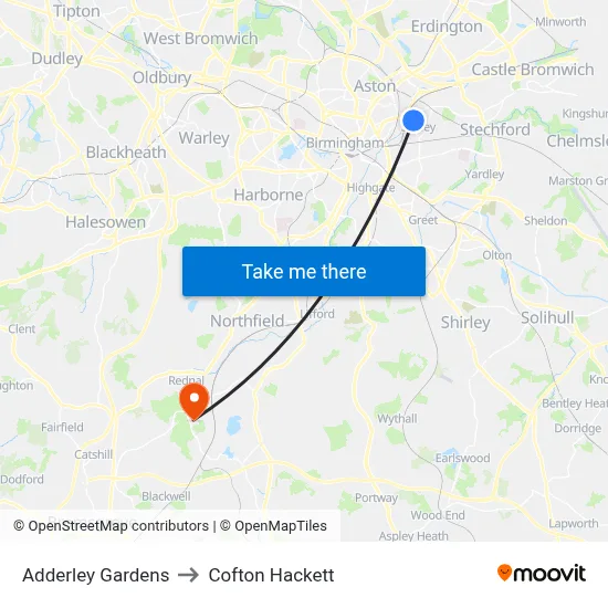 Adderley Gardens to Cofton Hackett map