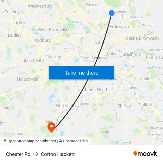 Chester Rd to Cofton Hackett map