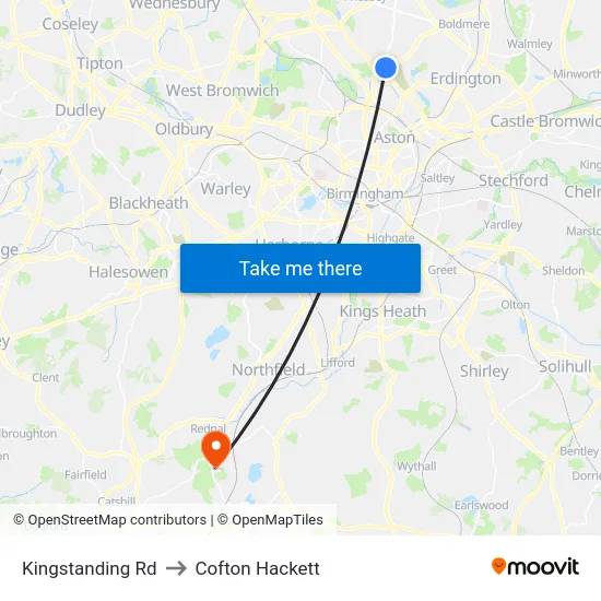 Kingstanding Rd to Cofton Hackett map