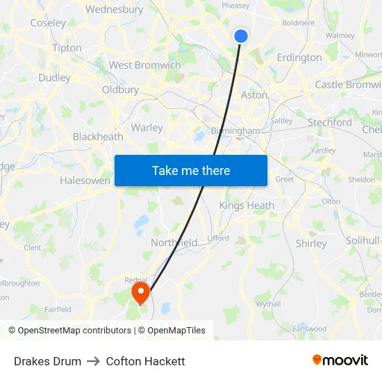 Drakes Drum to Cofton Hackett map