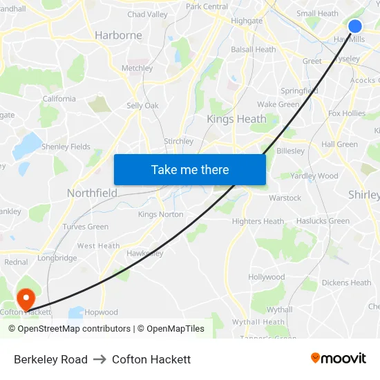 Berkeley Road to Cofton Hackett map