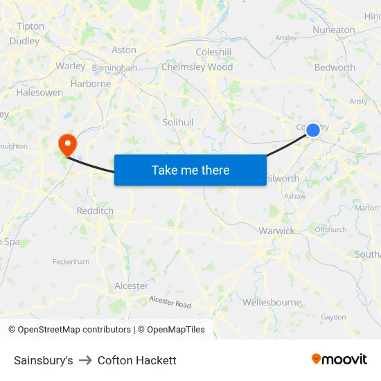 Sainsbury's to Cofton Hackett map