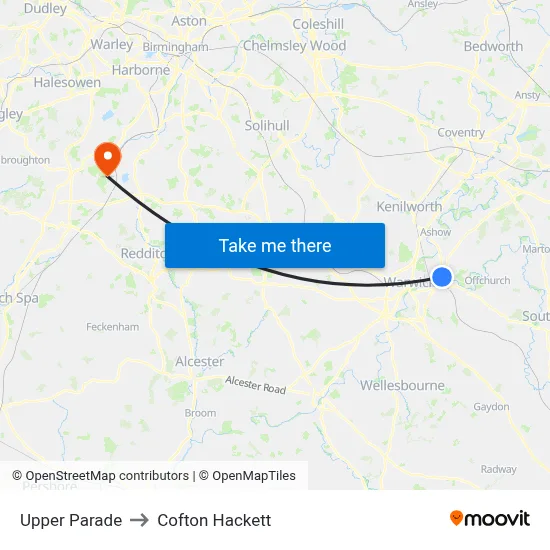 Upper Parade to Cofton Hackett map
