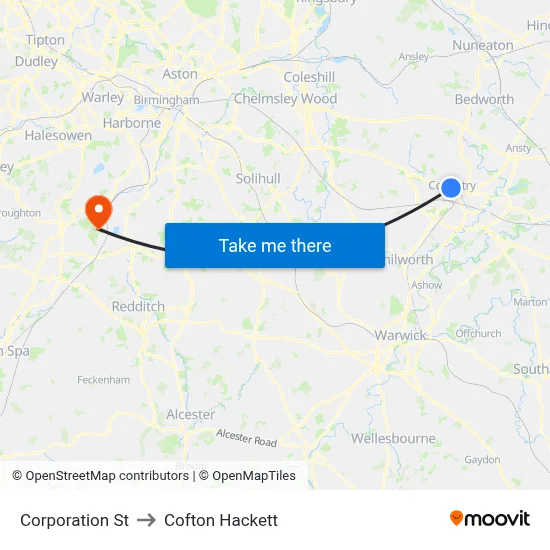 Corporation St to Cofton Hackett map