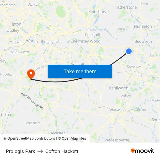 Prologis Park to Cofton Hackett map