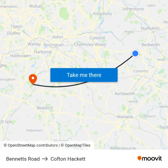 Bennetts Road to Cofton Hackett map