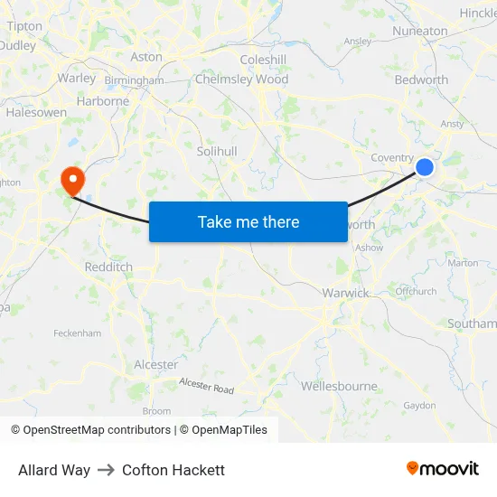 Allard Way to Cofton Hackett map