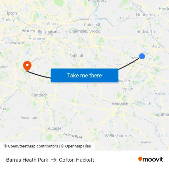 Barras Heath Park to Cofton Hackett map