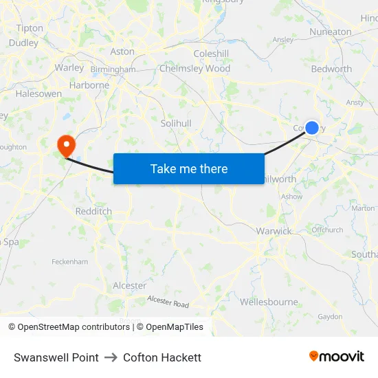 Swanswell Point to Cofton Hackett map