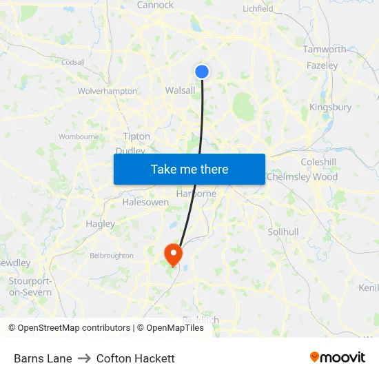 Barns Lane to Cofton Hackett map
