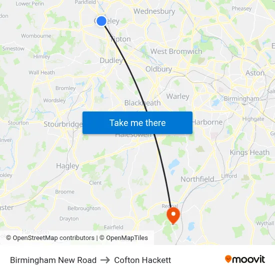 Birmingham New Road to Cofton Hackett map