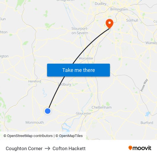 Coughton Corner to Cofton Hackett map