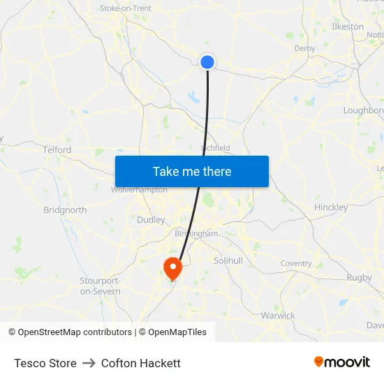 Tesco Store to Cofton Hackett map