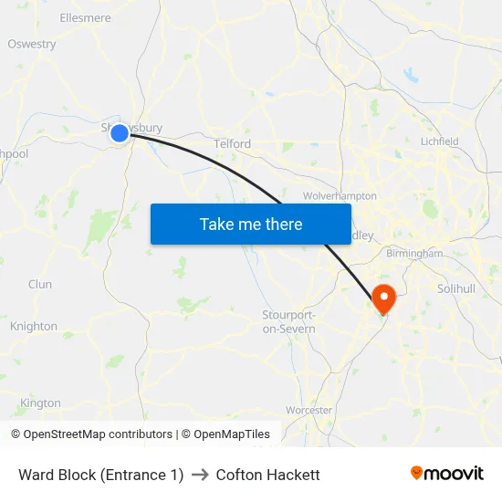 Ward Block (Entrance 1) to Cofton Hackett map