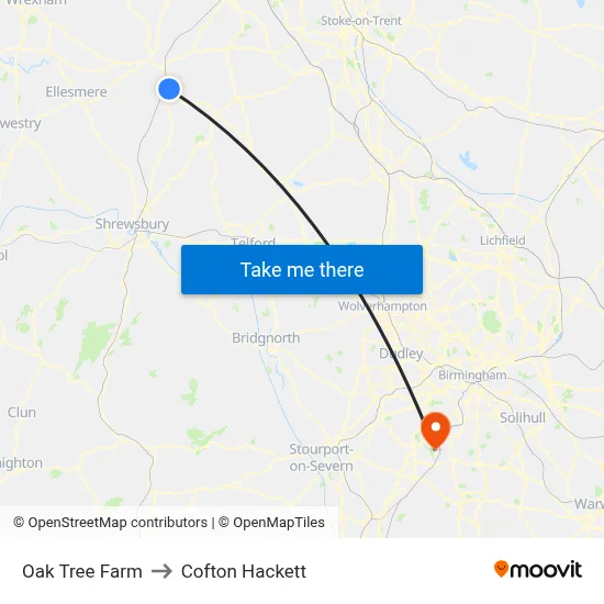 Oak Tree Farm to Cofton Hackett map