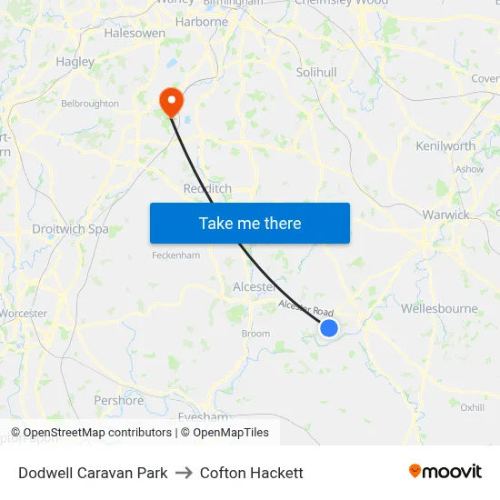 Dodwell Caravan Park to Cofton Hackett map