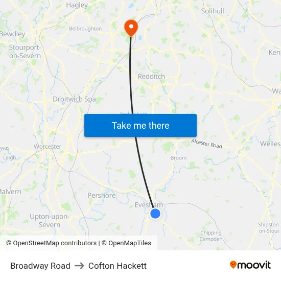 Broadway Road to Cofton Hackett map