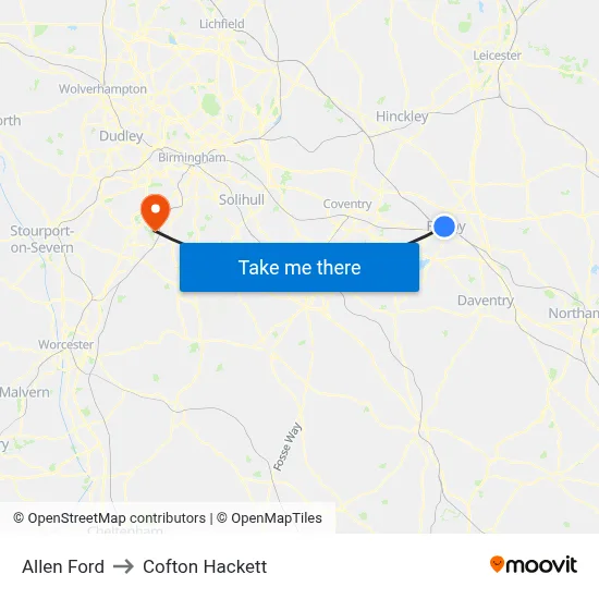 Allen Ford to Cofton Hackett map