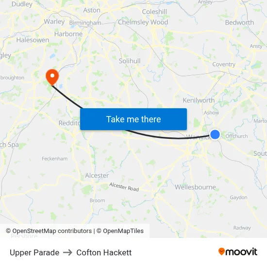 Upper Parade to Cofton Hackett map