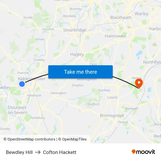 Bewdley Hill to Cofton Hackett map