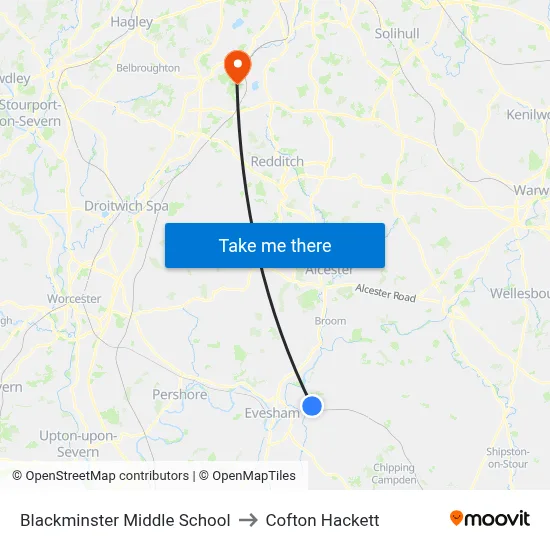 Blackminster Middle School to Cofton Hackett map