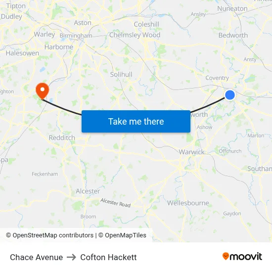 Chace Avenue to Cofton Hackett map