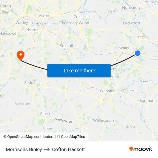 Morrisons Binley to Cofton Hackett map