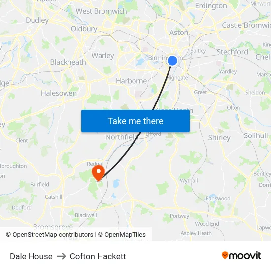 Dale House to Cofton Hackett map