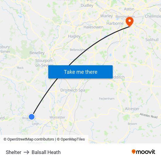 Shelter to Balsall Heath map